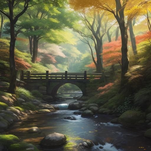 Children Under Tree in Anime Style Forest