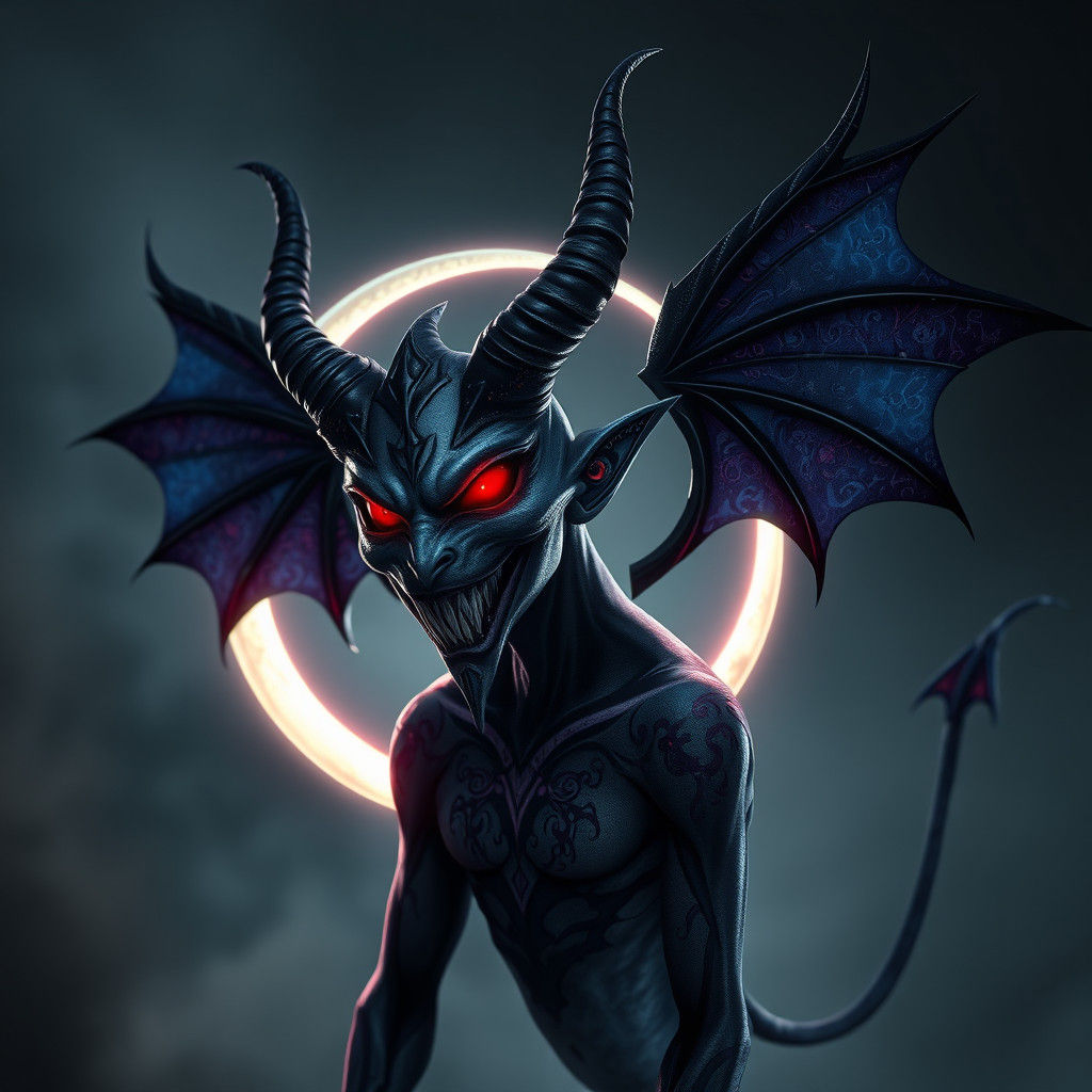 Moon Demon with Wicked Grin and Ghostly Wings