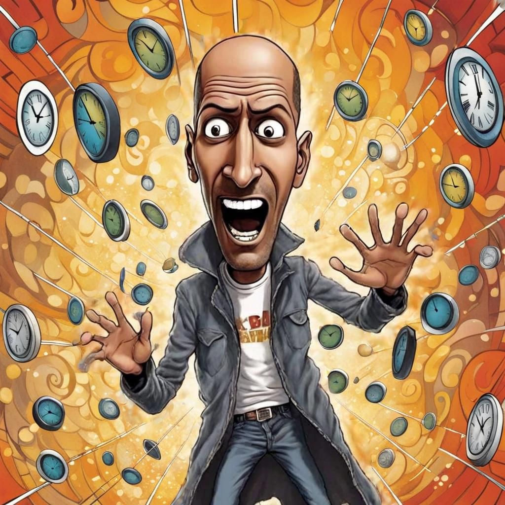 Whimsical Time-Tunnel in Comic Style with Floating Clocks