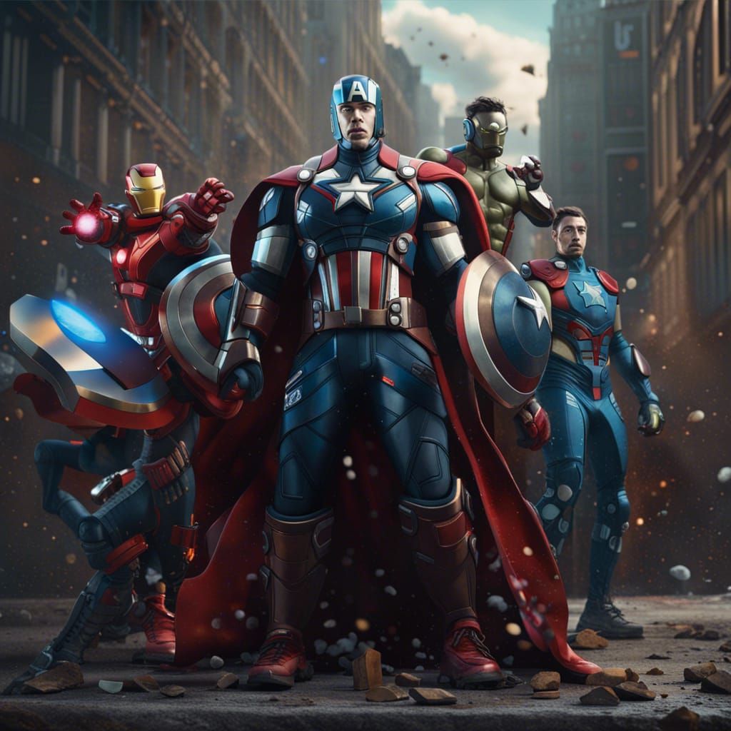 Avengers Superheroes in Picasso Style, Detailed Painting