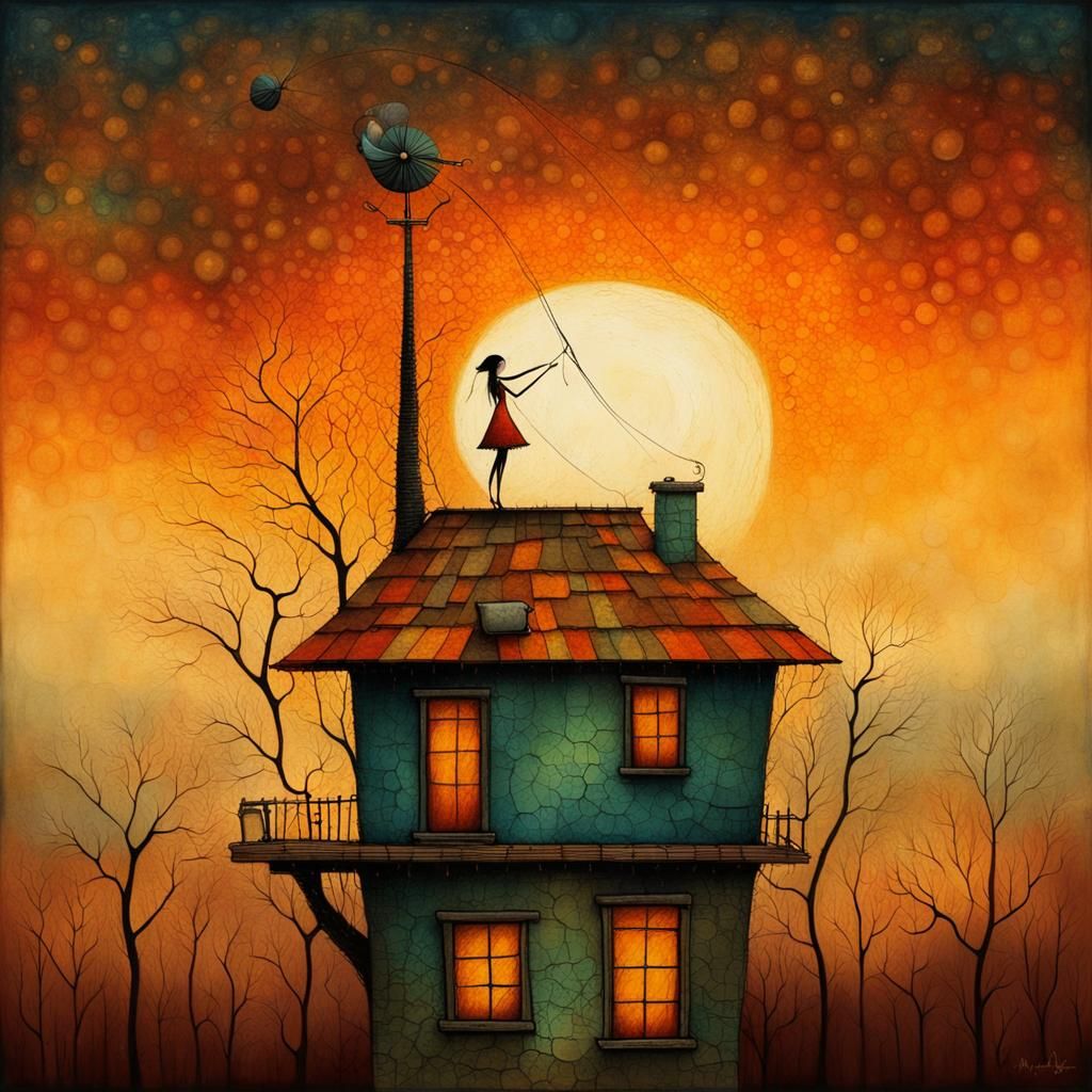 Fairy Adjusting Antenna: Abstract Art in Warm Colors