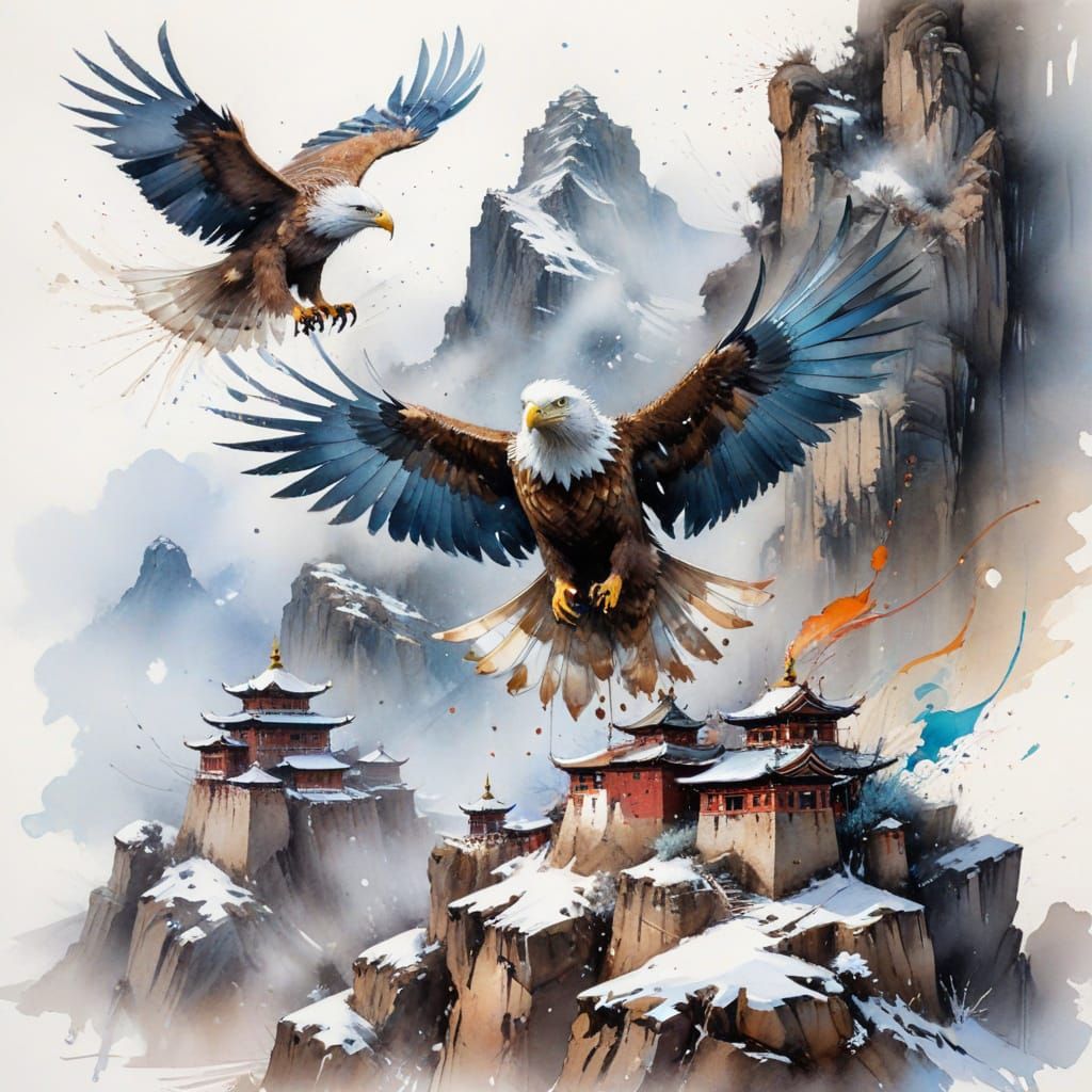 Serene Tibetan Monastery in Watercolour Style