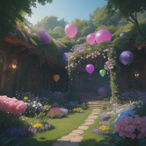 Whimsical Girl in Fantasy Garden: Detailed Matte Painting