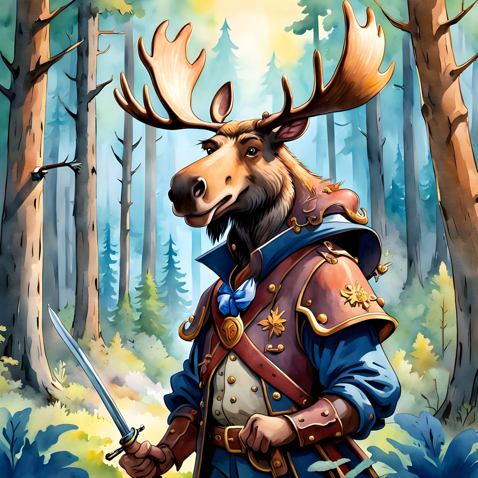 Moose Musketeer in Chuck Jones Cartoon Style