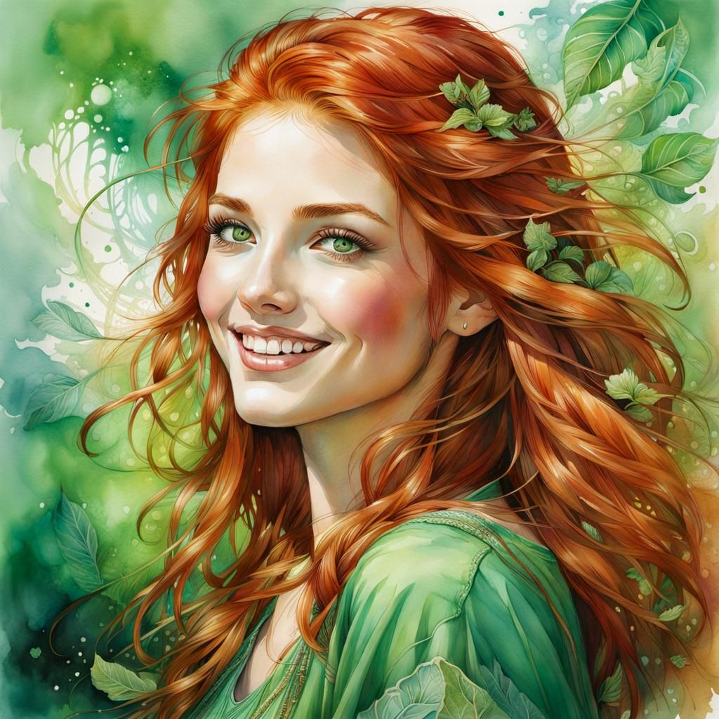 Smiling Redhead Portrait with Green Eyes