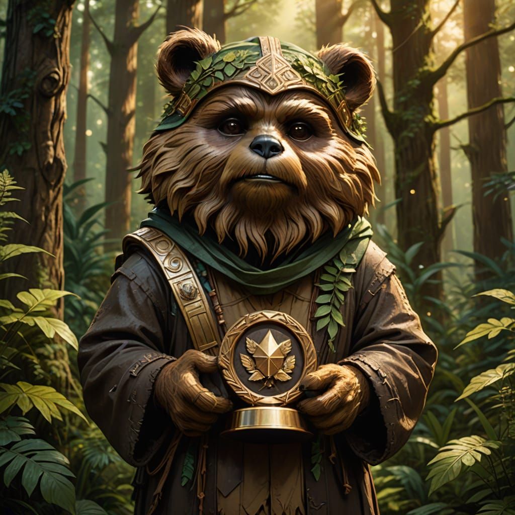 Ewok in Lush Forest Holding Golden Award