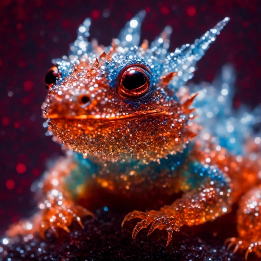 Luminous Crystal Dragon Hatchling Close-Up Microportrait
