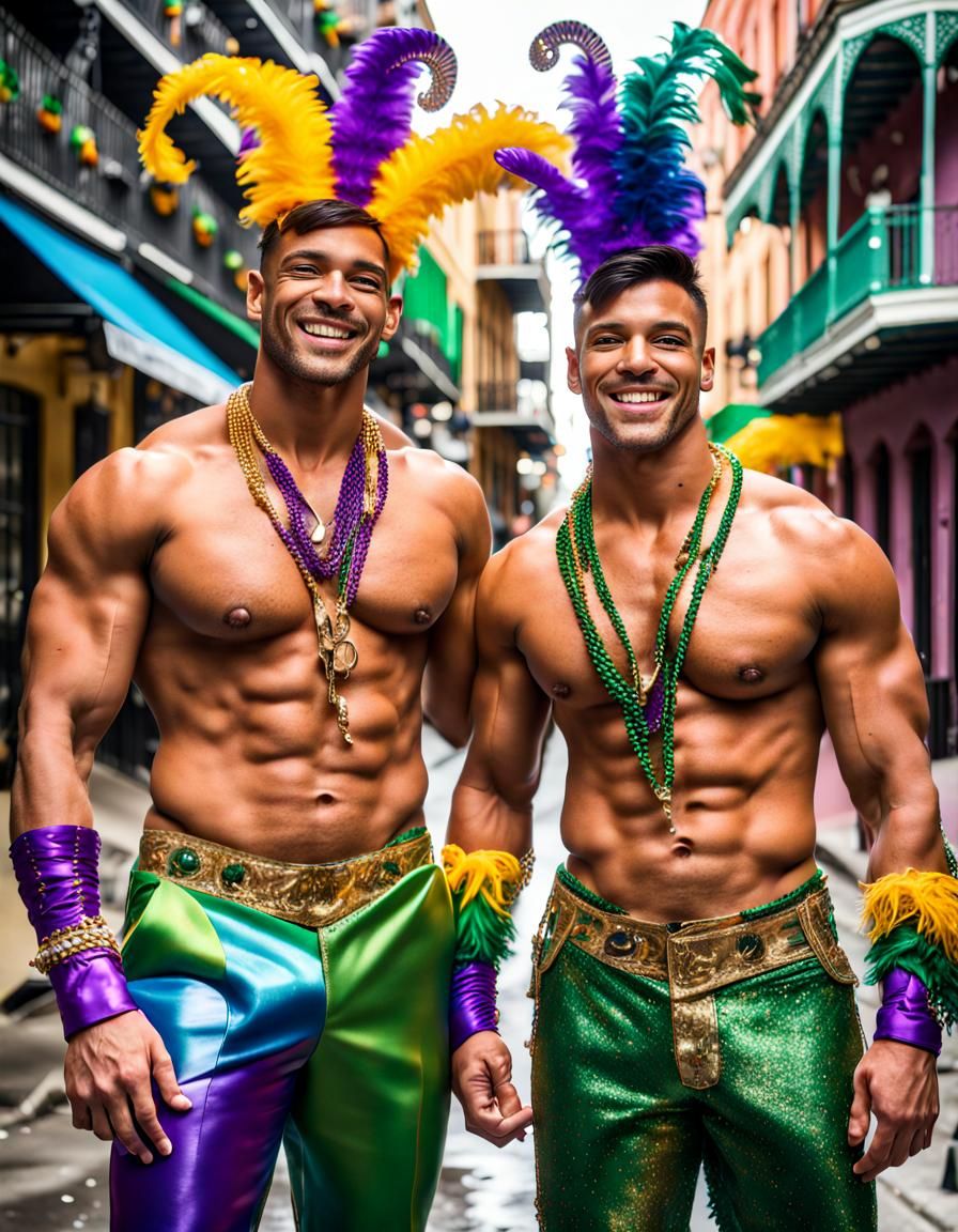 Mardi Gras Celebration with Handsome Men in New Orleans