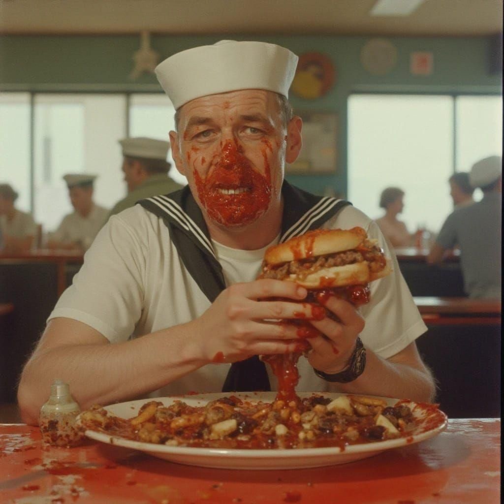 Dripping Hamburger with Brown and Red Sauce