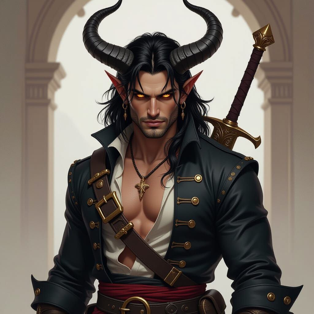 Dark Fantasy Tiefling Pirate with Greatsword