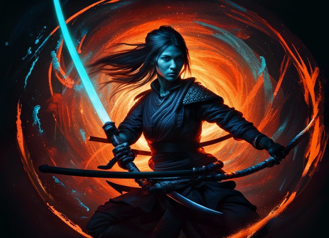 Ethereal Ninja Warrior with Fire Katana