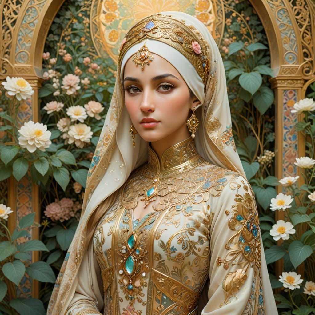 Iranian Princess in Alphonse Mucha Style