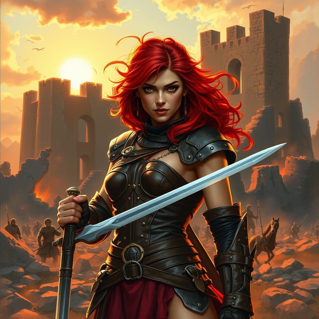 Rebellious Princess in Ruins of Castle, Inspired by Frank Fr...