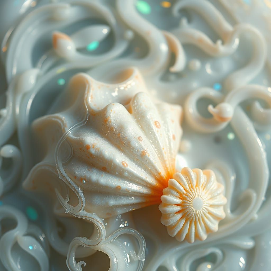 Iridescent Seashell with Swirling Patterns, in Surreal Art