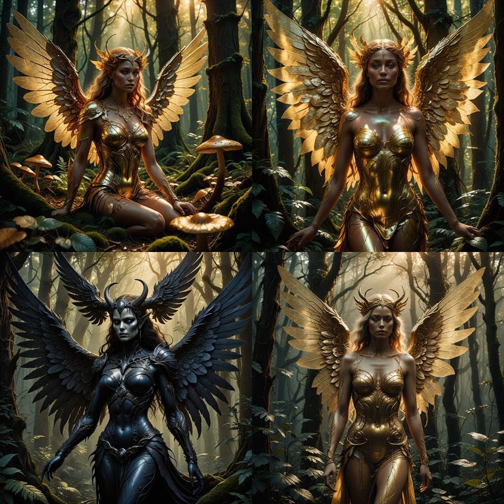 Golden Goddess Emerges from the Dark Forest in Baphomet-Insp...