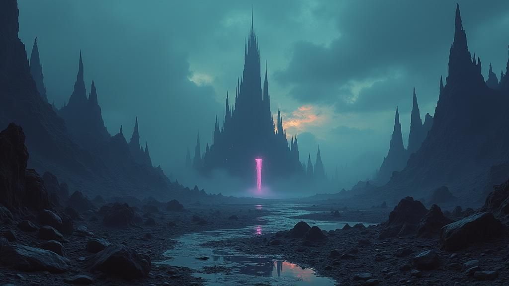 Haunting Badlands Landscape with Dark Tower