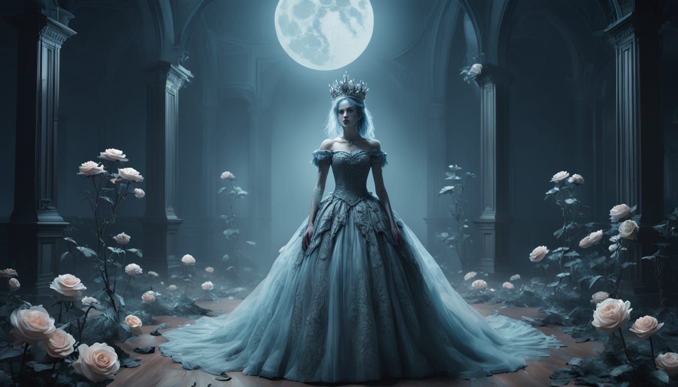 Spectral Zombie Prom Queen in Moonlit Ballroom