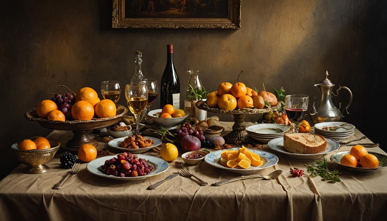 Warm Still Life Feast in Dutch Master Style