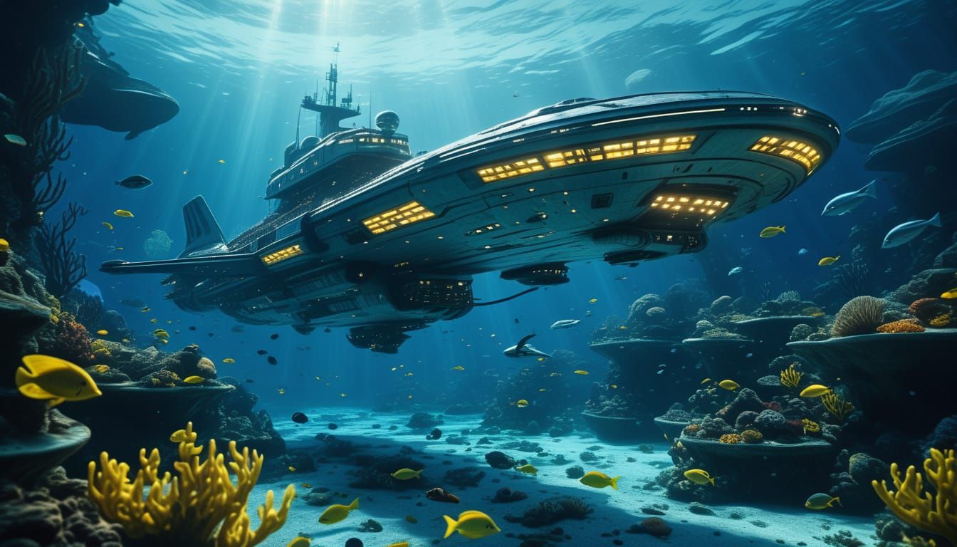 Underwater Starship Galaxy Class in Deep Blue Sea
