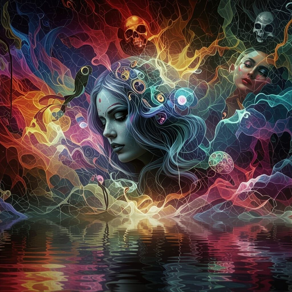 Dark Fantasy Swamp Scene with Vibrant Colors