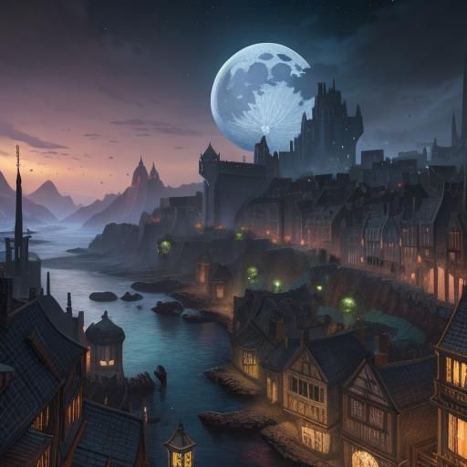 Waterdeep Streets Under Selune's Gaze: A D&D Scene