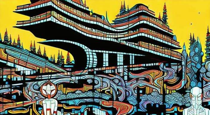 Cosmic Moon Resort in Graphic Novel Style