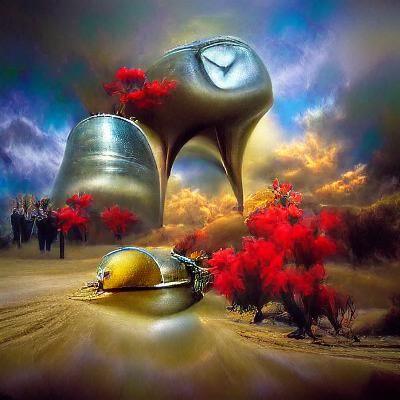 Surreal Clockwork Mechanism Against a Vibrant Sky