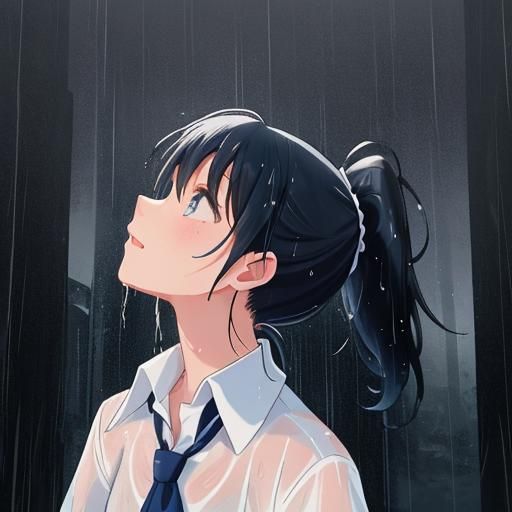 Dynamic Night Storm Image of a Woman Looking Up