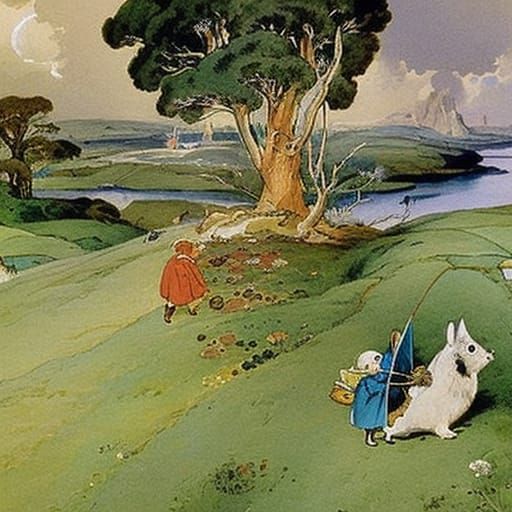 Peter Rabbit Book Illustration in Fractal Surrealist Style