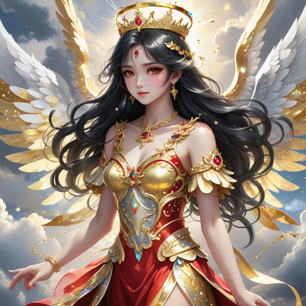 Glittering Angel in Golden Light: 3D Anime Art