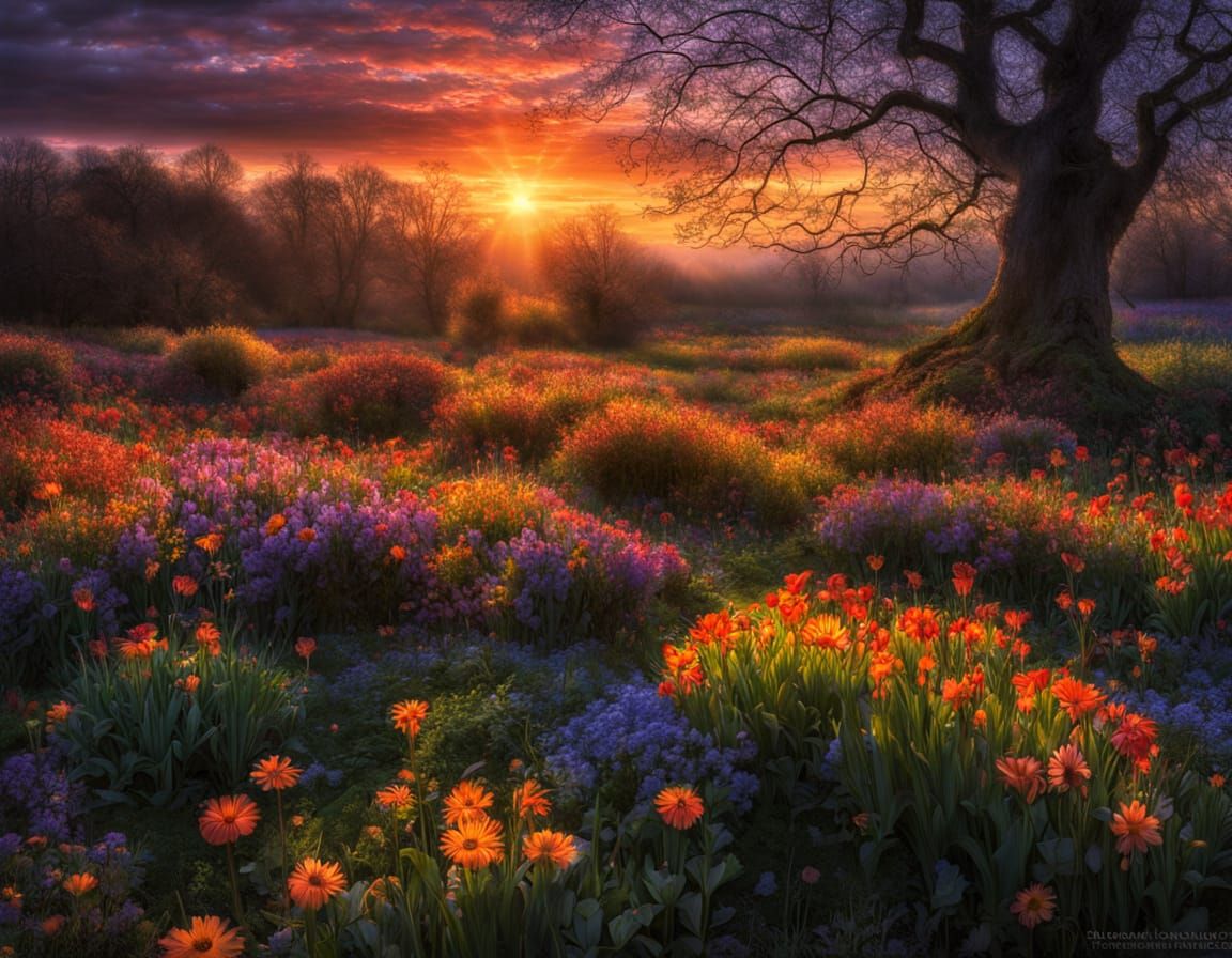 Vibrant Spring Celebration in Whimsical Art Style