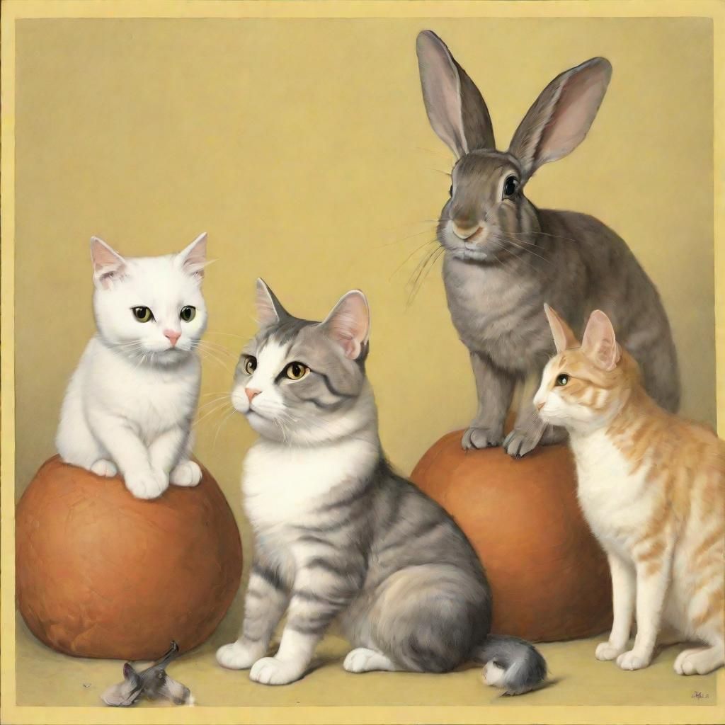 A Dog, Cat, Rabbit, and Canary Gathering