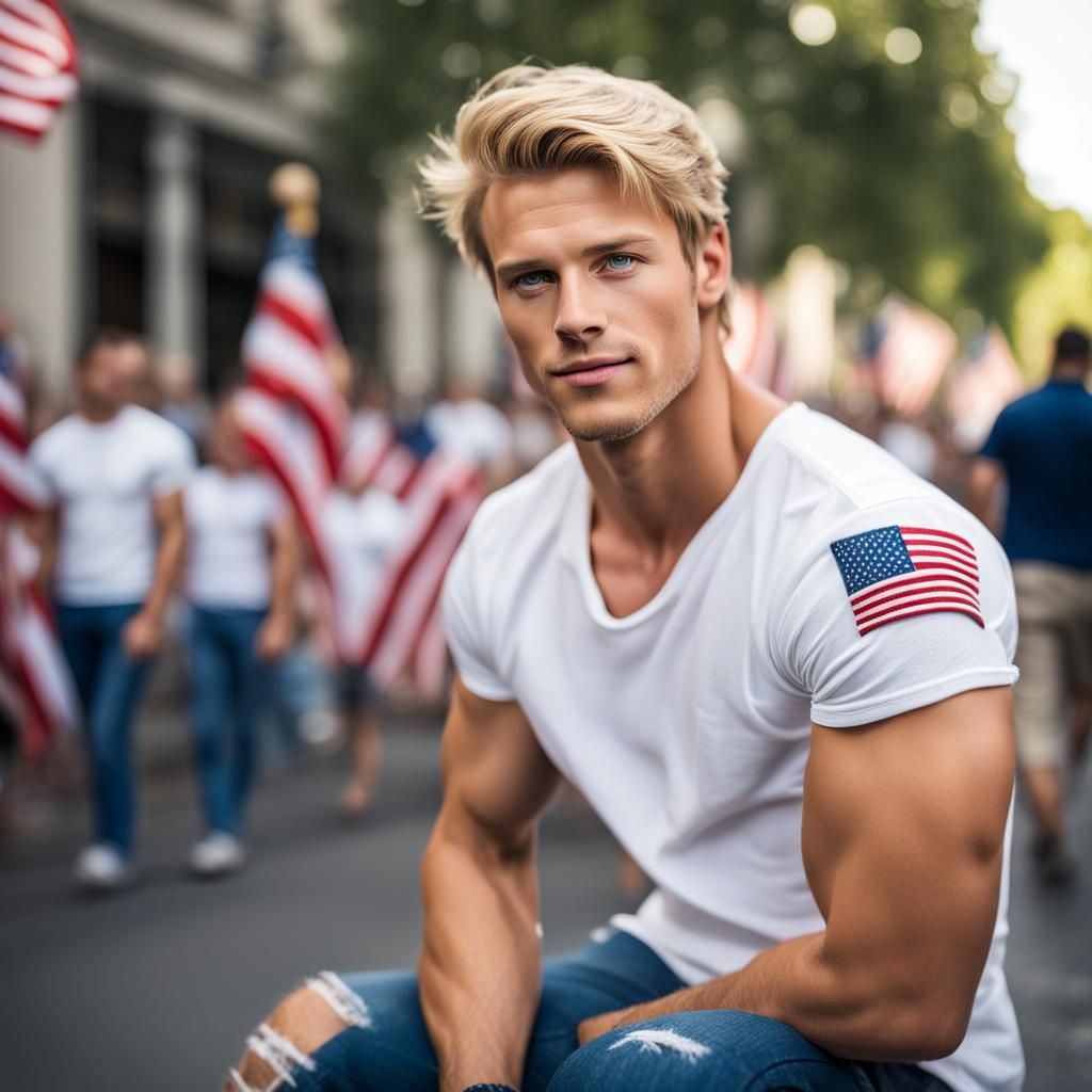 Young Man at Independence Day Parade