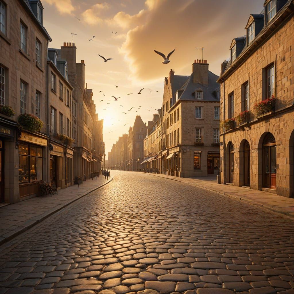 Saint Malo Cityscape in French Impressionism Style