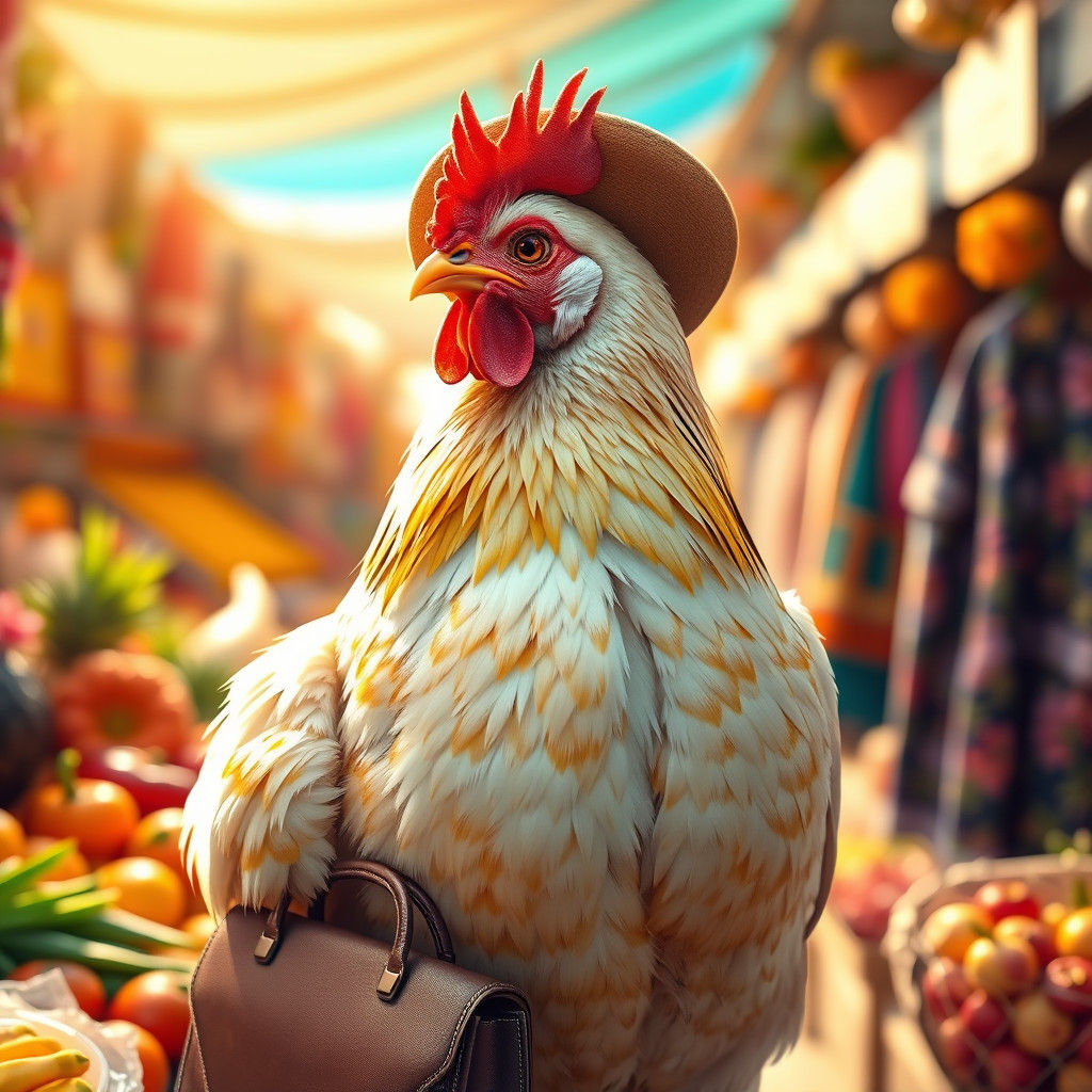 Stylish Hen Shopping in a Vibrant Market