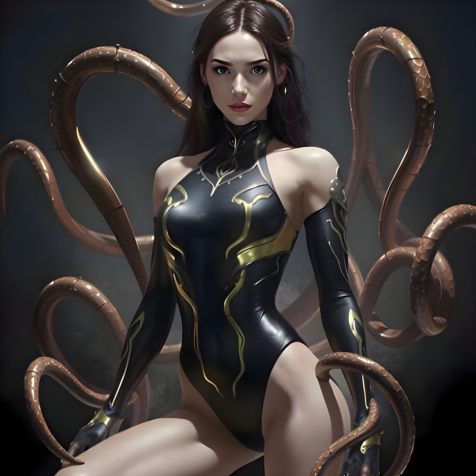 Nightmares Versus Dreams slender, tawny brunette gymnast with metallic tentacles