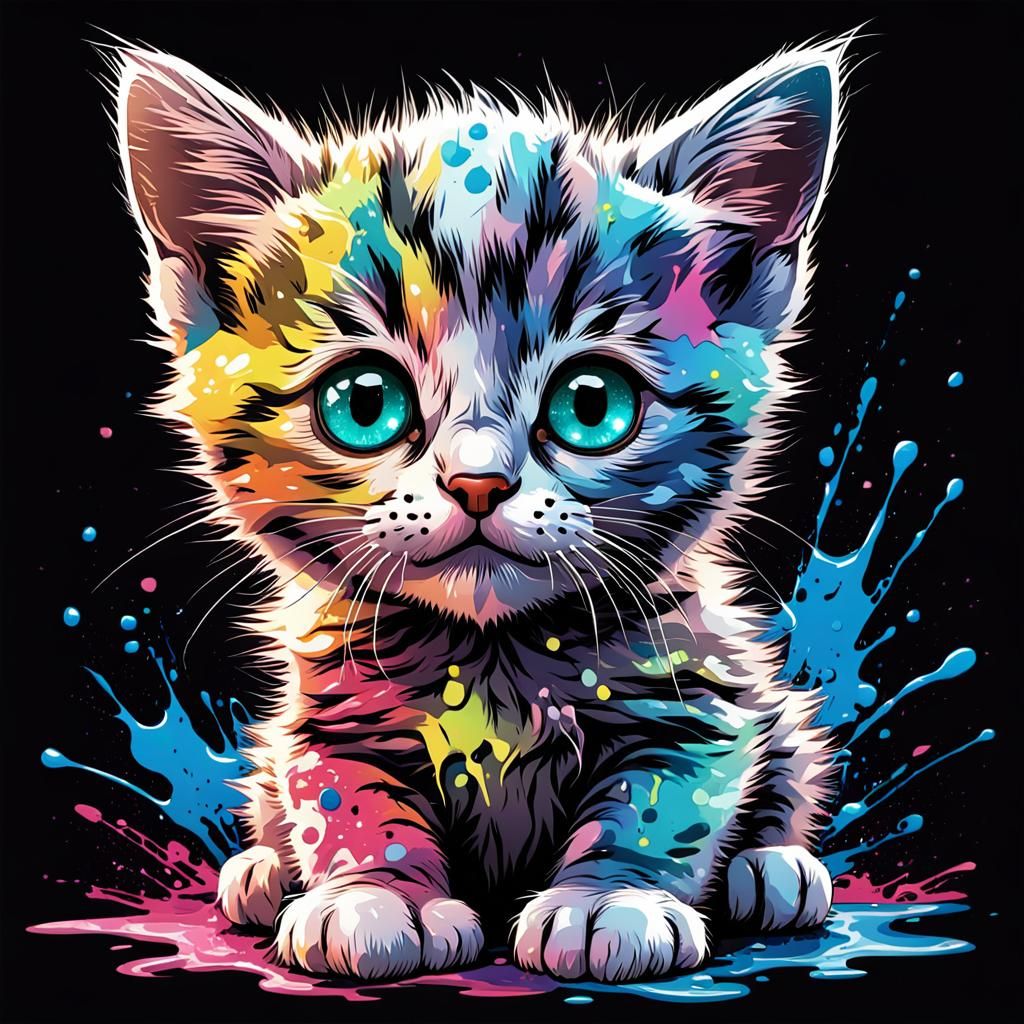 Cute Kitten Portrait in Detailed Line Art