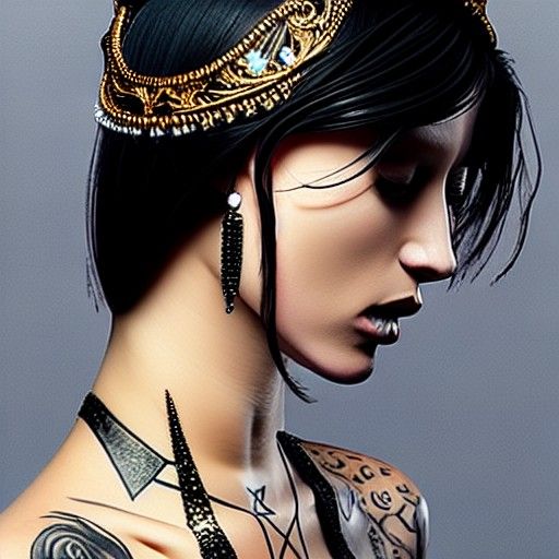 Tattooed Queen in Black Diamonds Portrait