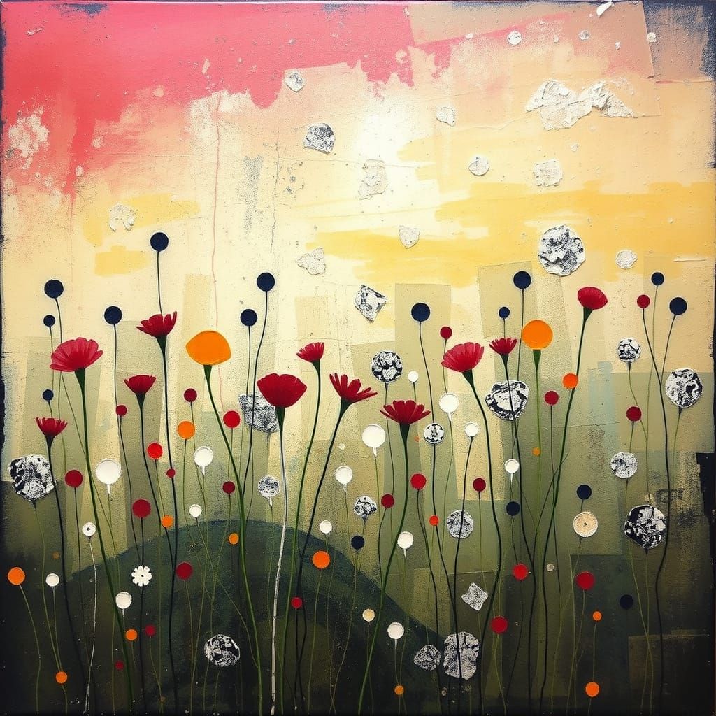 Abstract Expressionist Garden Painting in Encaustic Style