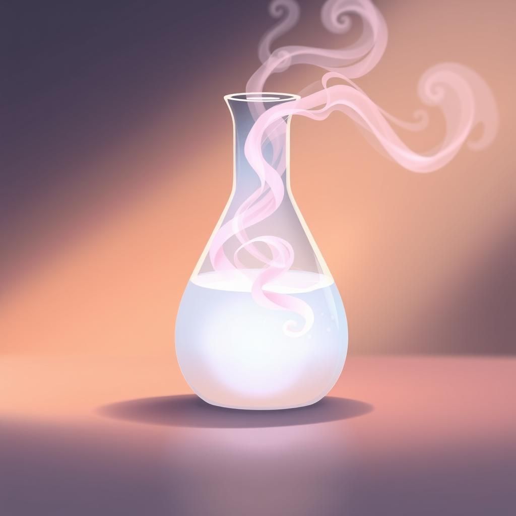 Opalescent white with pale pink swirls and giving off plumes...