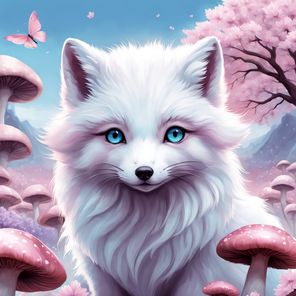 Kawaii Arctic Fox in Pastel Wonderland