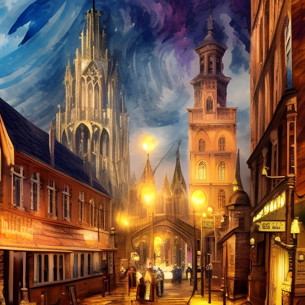 Victorian Gothic Town in Gouache Style