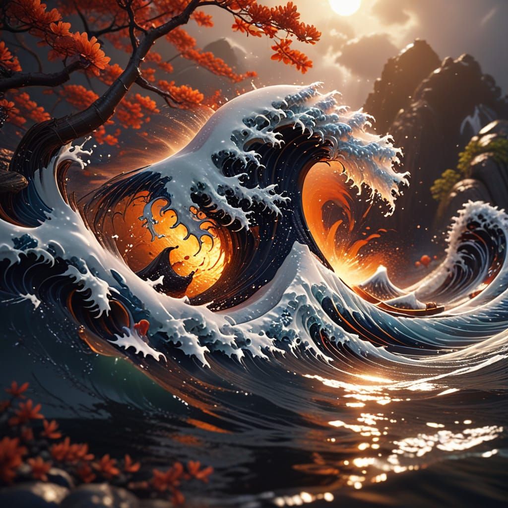 Detailed Great Wave Splash Screen on Artstation