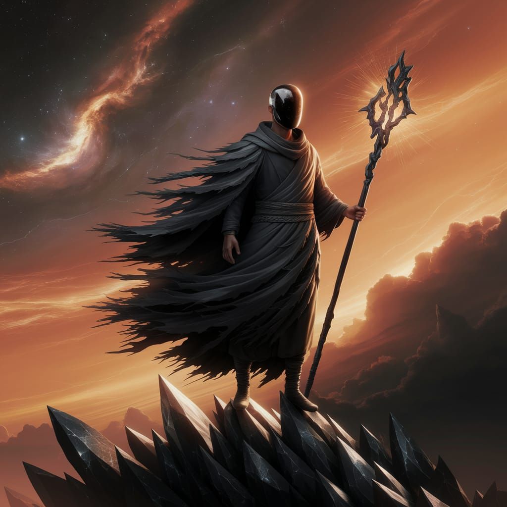 Obsidian Monk in Cosmic Digital Art