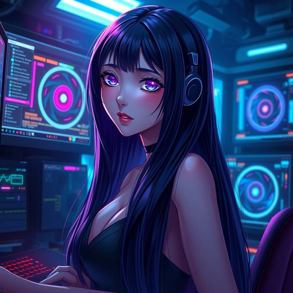 Beautiful Anime PC Hacker Girl