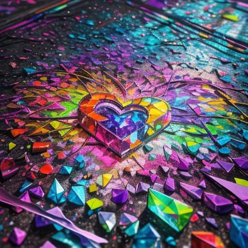 Hearts Shattered in Vibrant Graffiti
