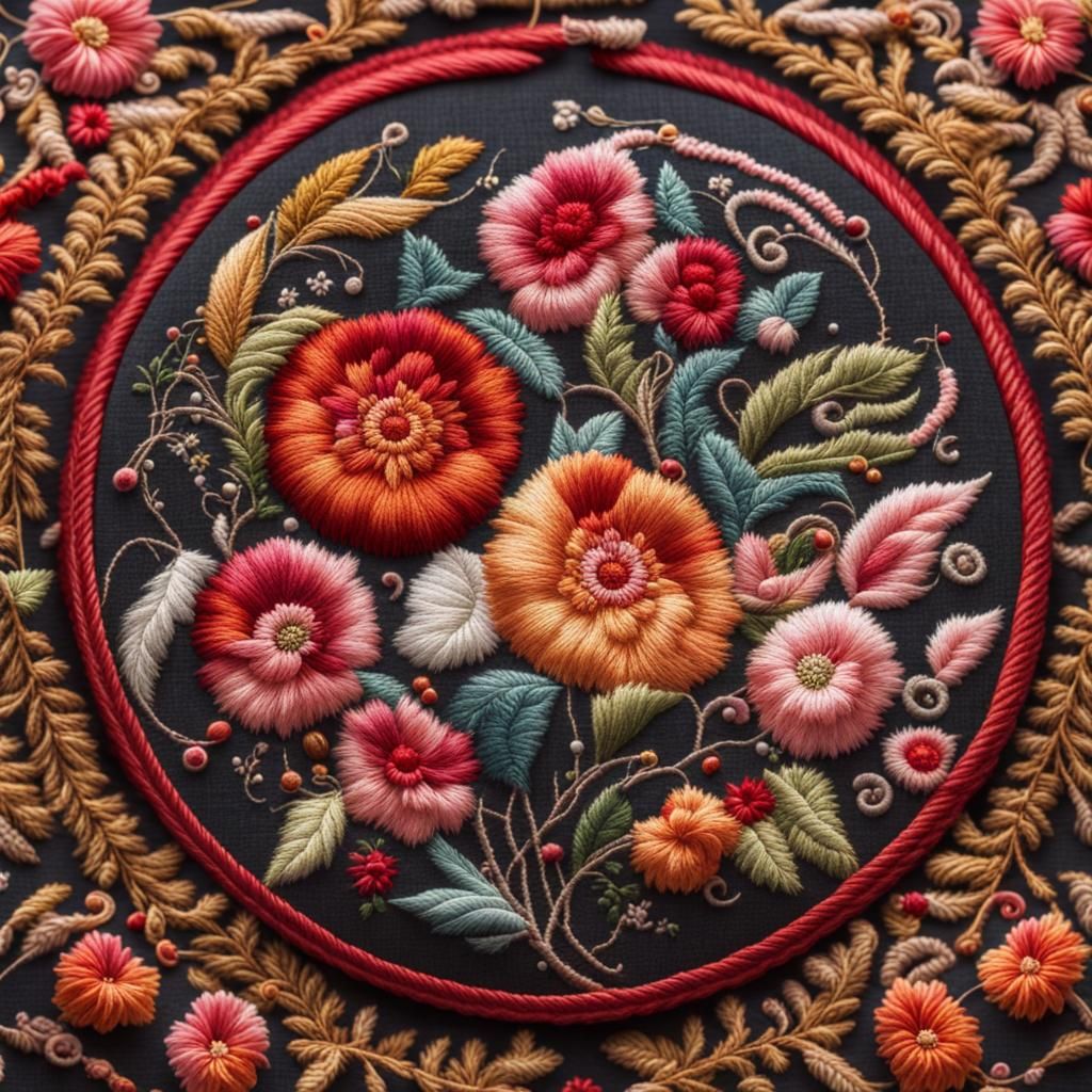 Intricate Embroidery Art on Decorated Fabric
