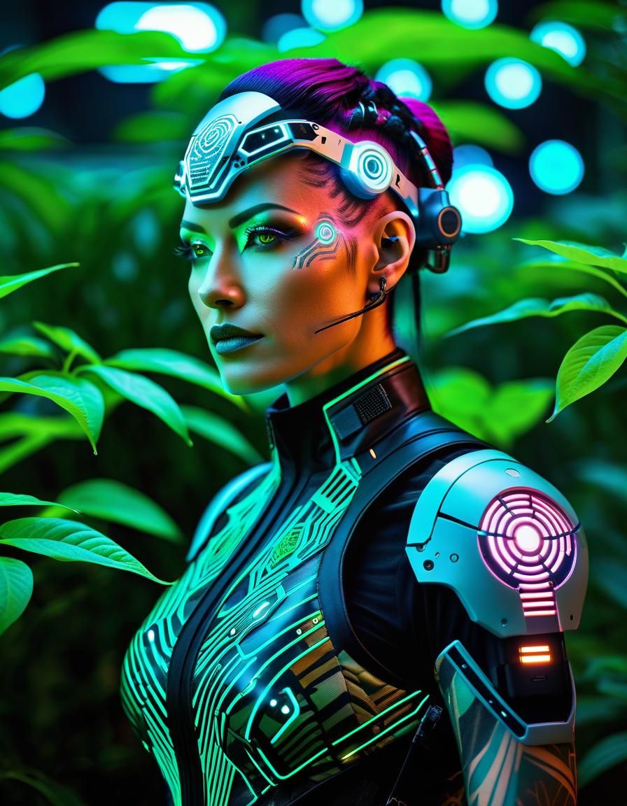Portraits of a female with bio-modified features like glowin...