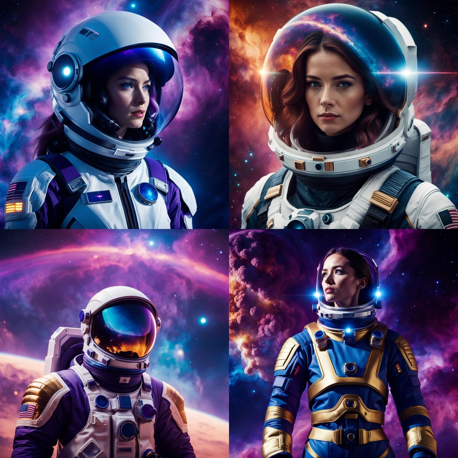 Confident Astronaut Woman in Cosmic Nebula