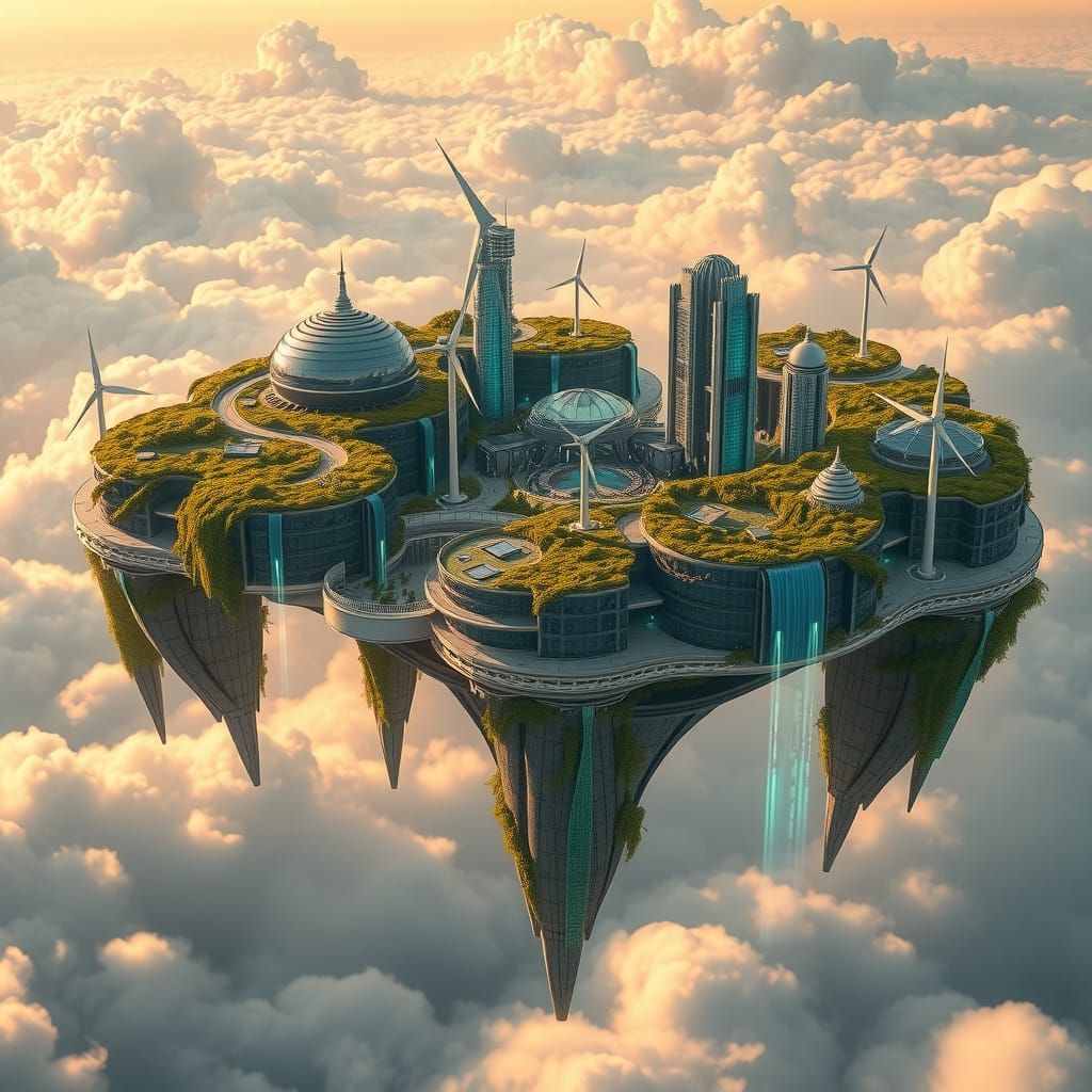 Floating Cityscape in a Golden Sunset